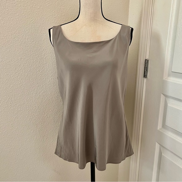 Lafayette 148 New York 100% silk lined shell tank blouse taupe luxury top 14 - Picture 1 of 7